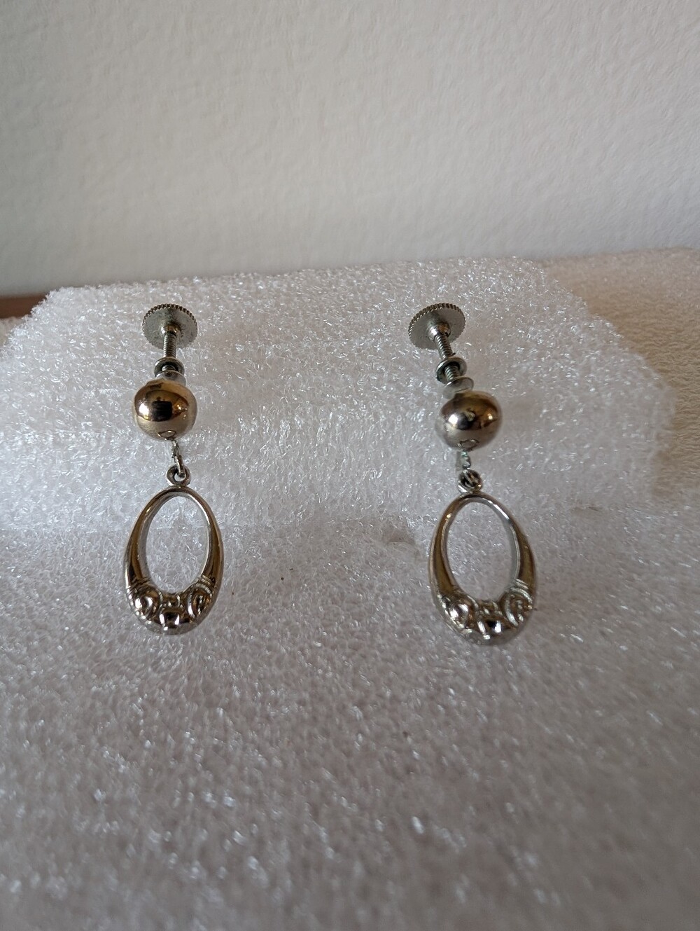 Silver-Tone Oval Drop Screwback Earrings